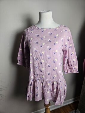 Women's Lavender Floral Peplum Blouse